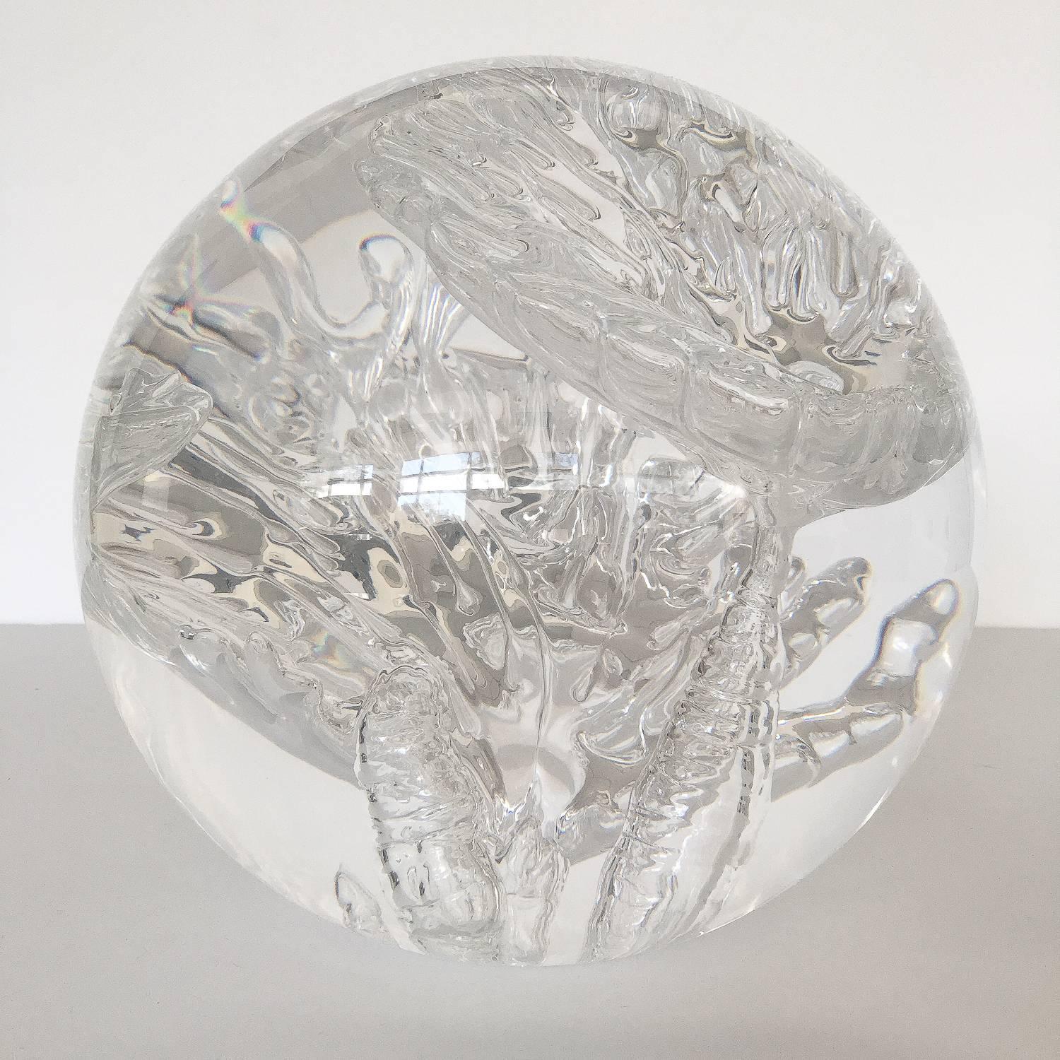 American Lucite Sphere Sculpture with Suspended Bubble Inclusions