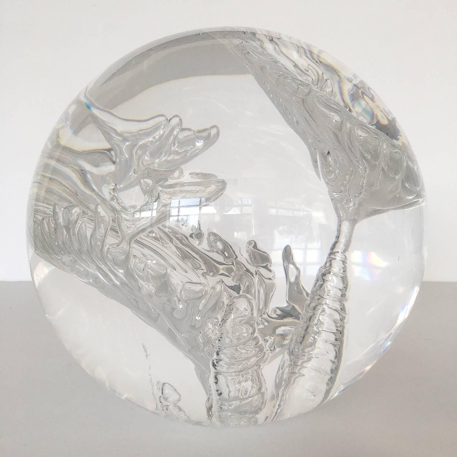 Lucite Sphere Sculpture with Suspended Bubble Inclusions In Excellent Condition In Chicago, IL