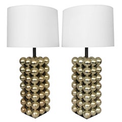 Pair of Sculptural Resin Stacked Gold Ball Table Lamps