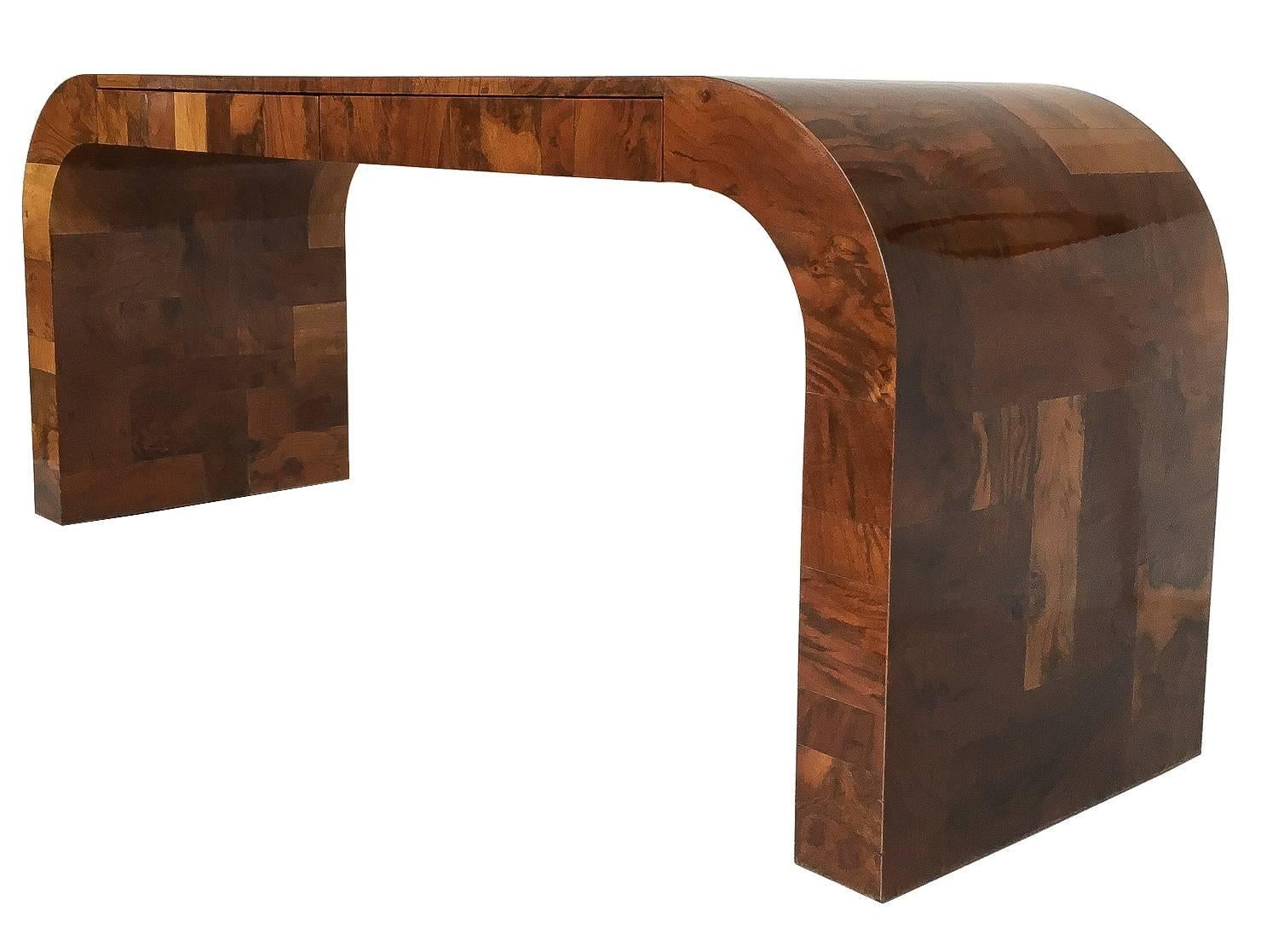 Paul Evans Burl Patchwork Cityscape Console Table or Writing Desk In Excellent Condition In Chicago, IL