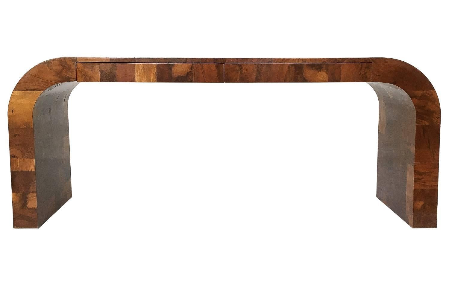 Mid-Century Modern Paul Evans Burl Patchwork Cityscape Console Table or Writing Desk