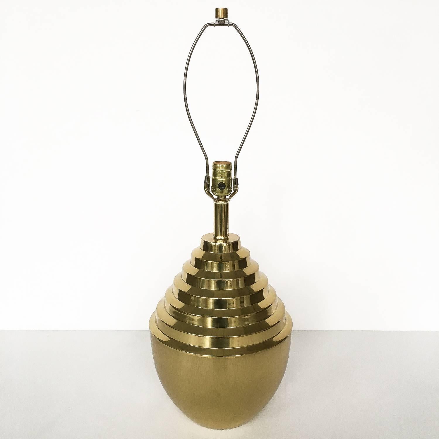 Late 20th Century Pair of Brass Stepped Modern Urn-Form Table Lamps