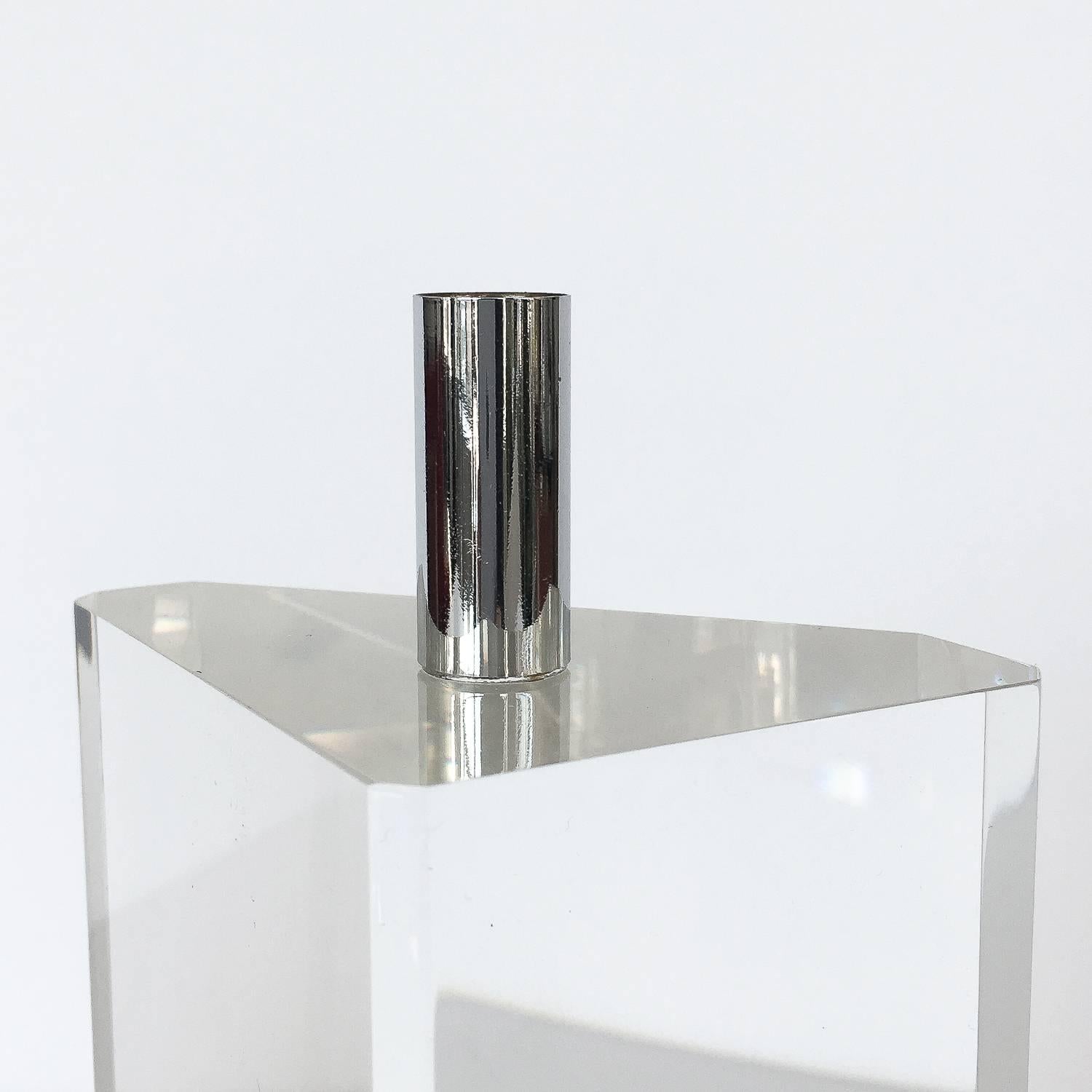 Set of Three Faceted Lucite and Chrome Candleholders 2