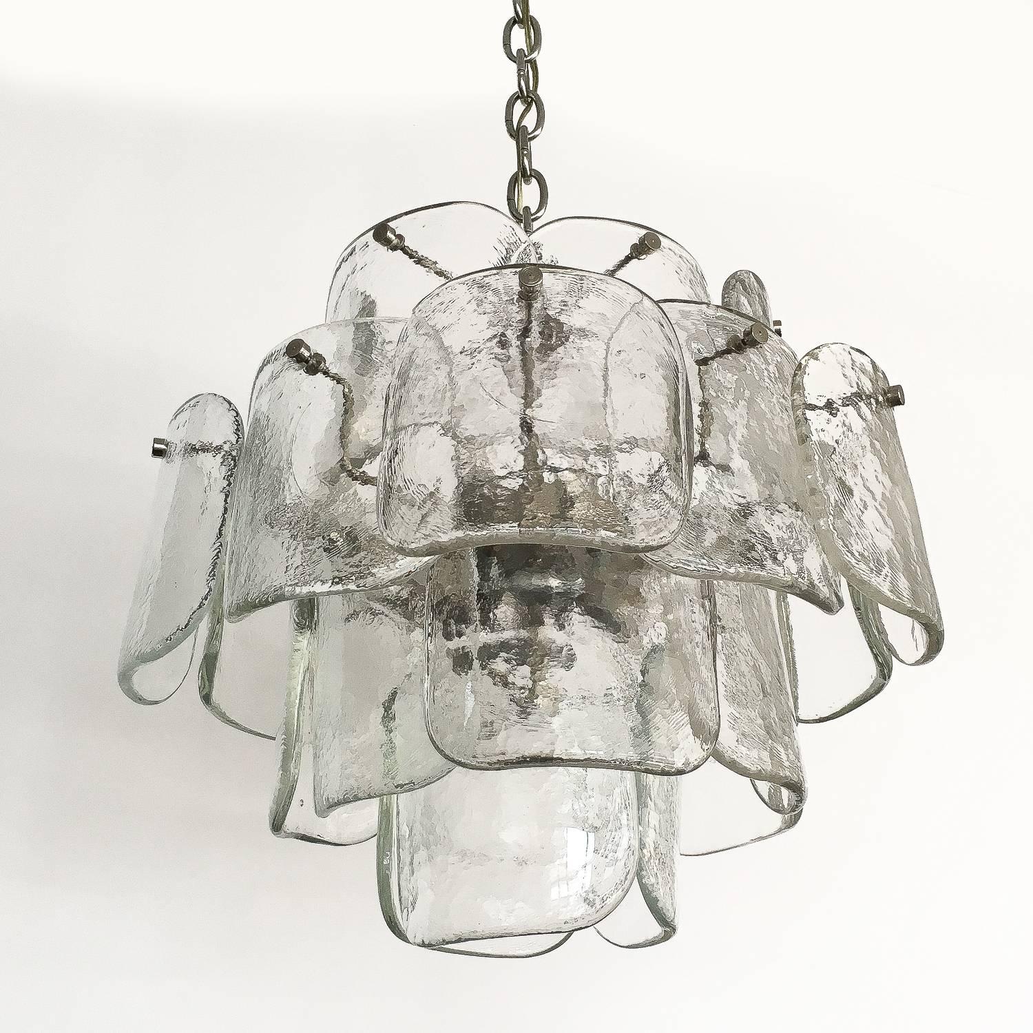 Mazzega Four-Tier Clear Murano Glass Chandelier In Excellent Condition In Chicago, IL