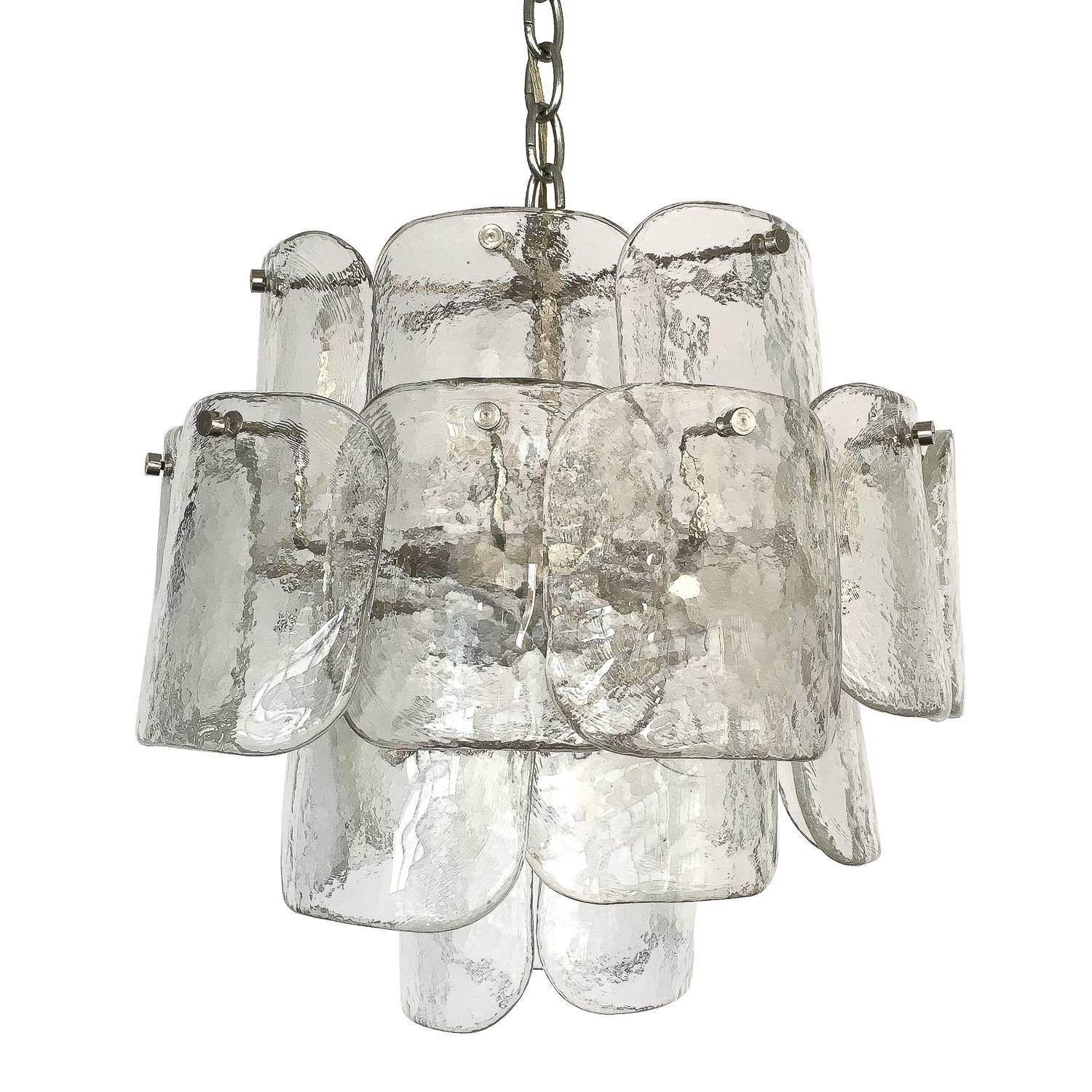 Mazzega Four-Tier Clear Murano Glass Chandelier