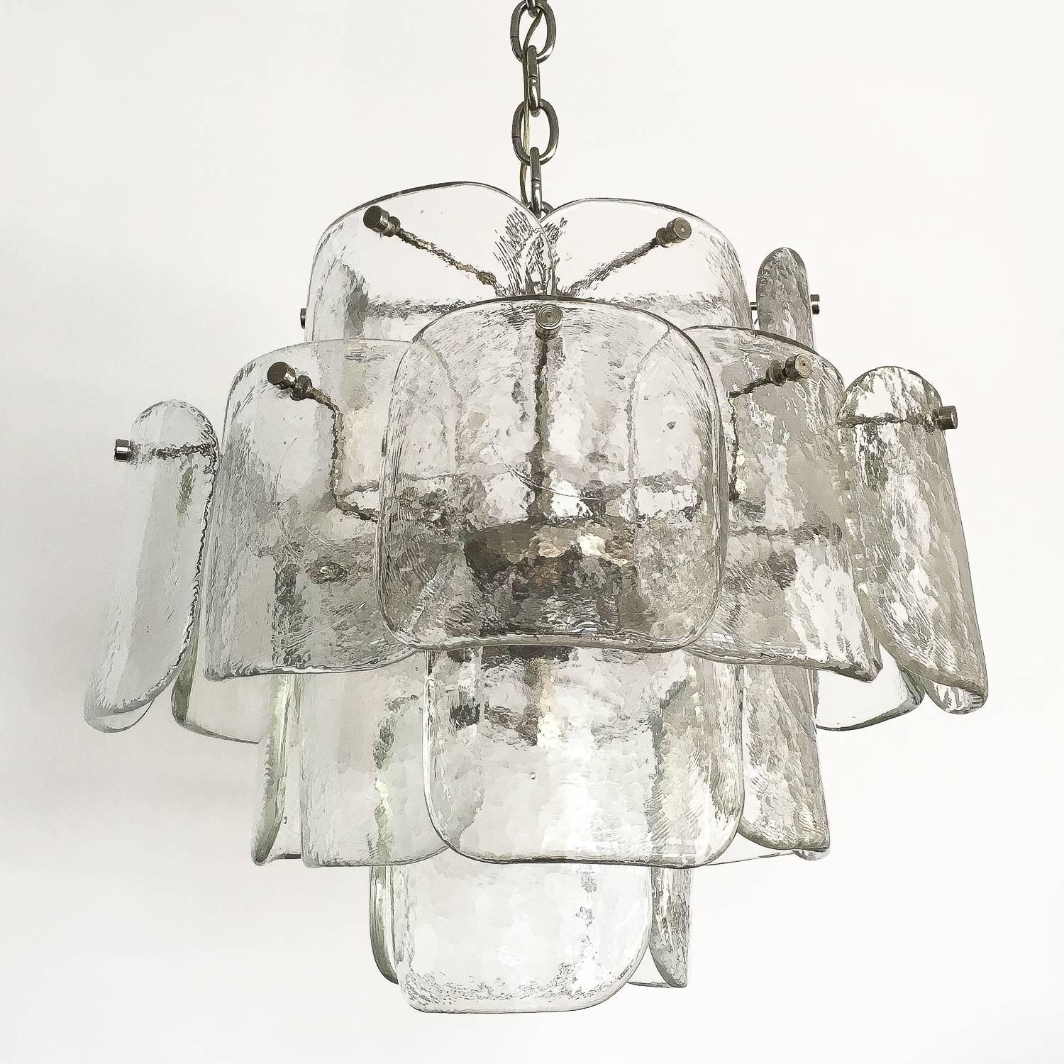 Italian Mazzega Four-Tier Clear Murano Glass Chandelier