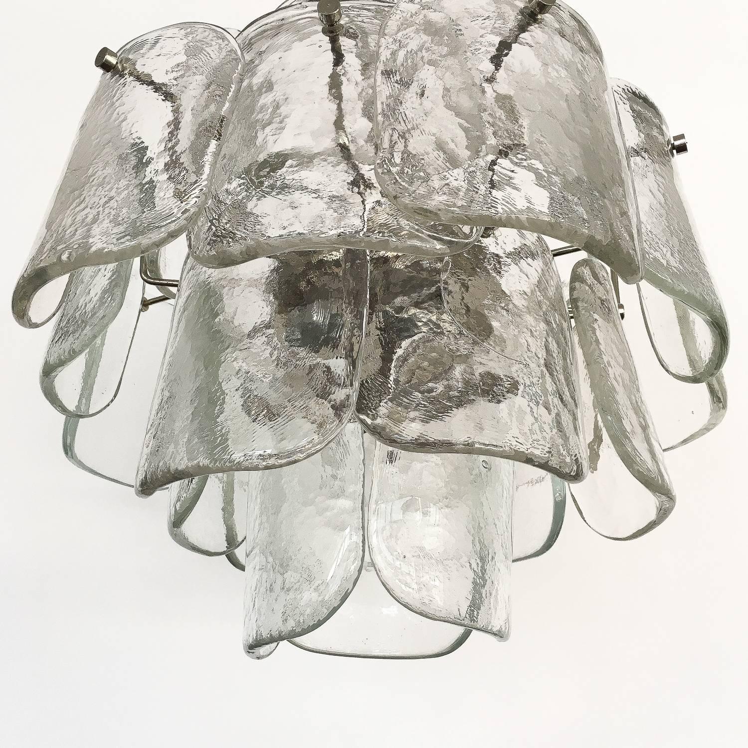 Late 20th Century Mazzega Four-Tier Clear Murano Glass Chandelier
