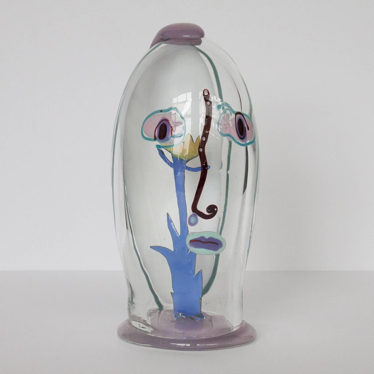 Glass canister figure by Hank Murta Adams (b. 1956).  Signed and titled 