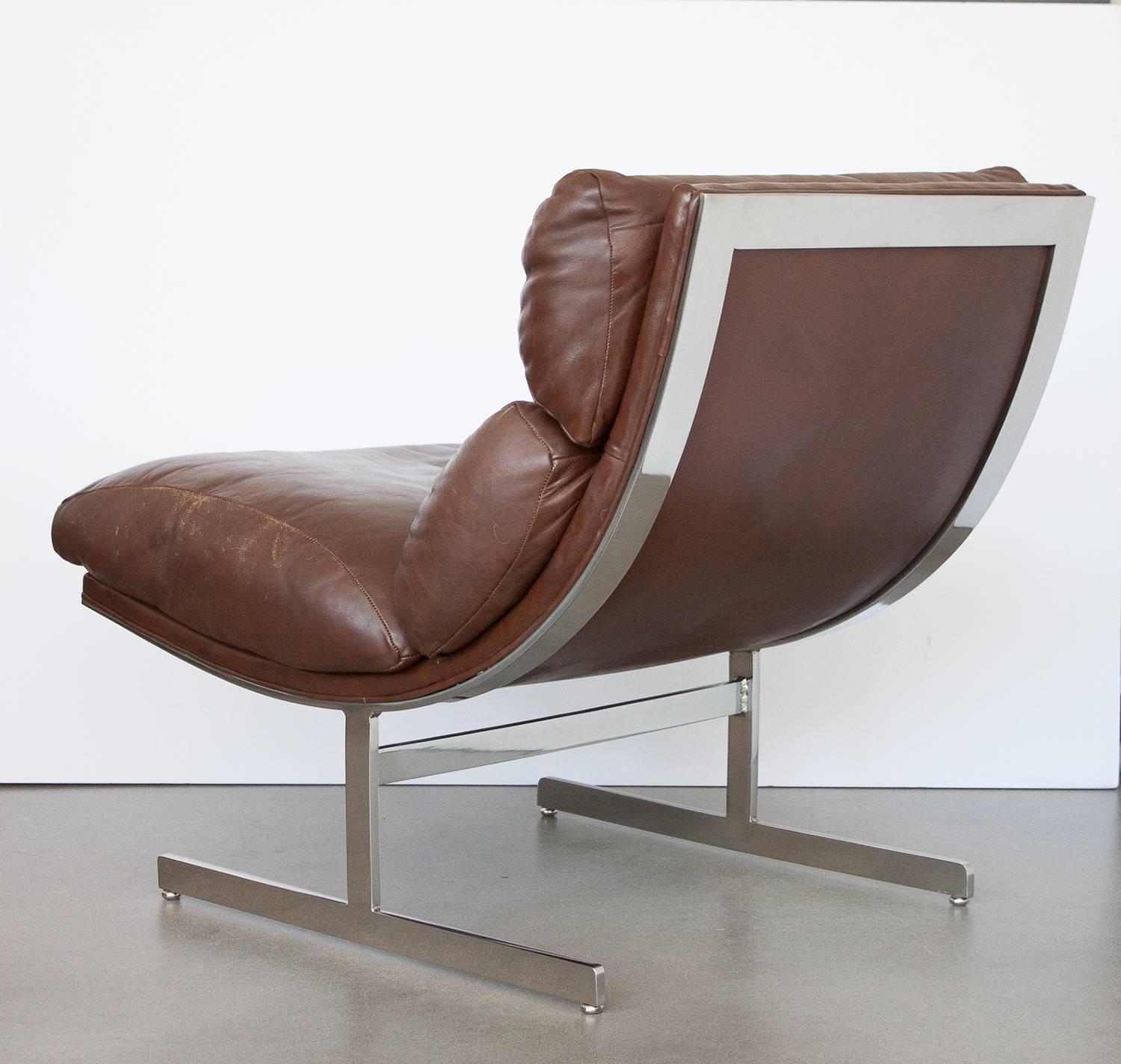 Late 20th Century Pair of Kipp Stewart Brown Leather Lounge Chairs for Directional