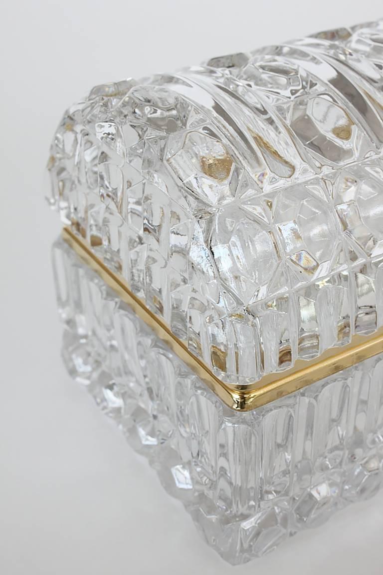 Mid-20th Century Cut Glass and Brass Jewelry Box
