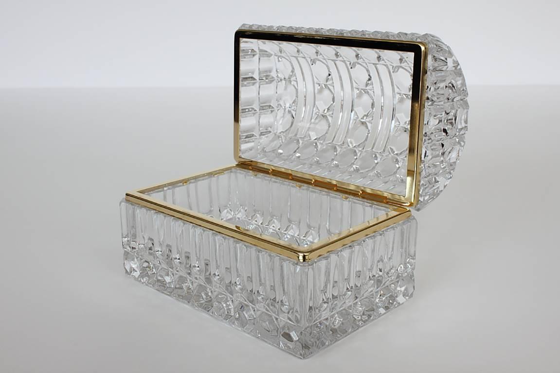 Mid-Century Modern Cut Glass and Brass Jewelry Box