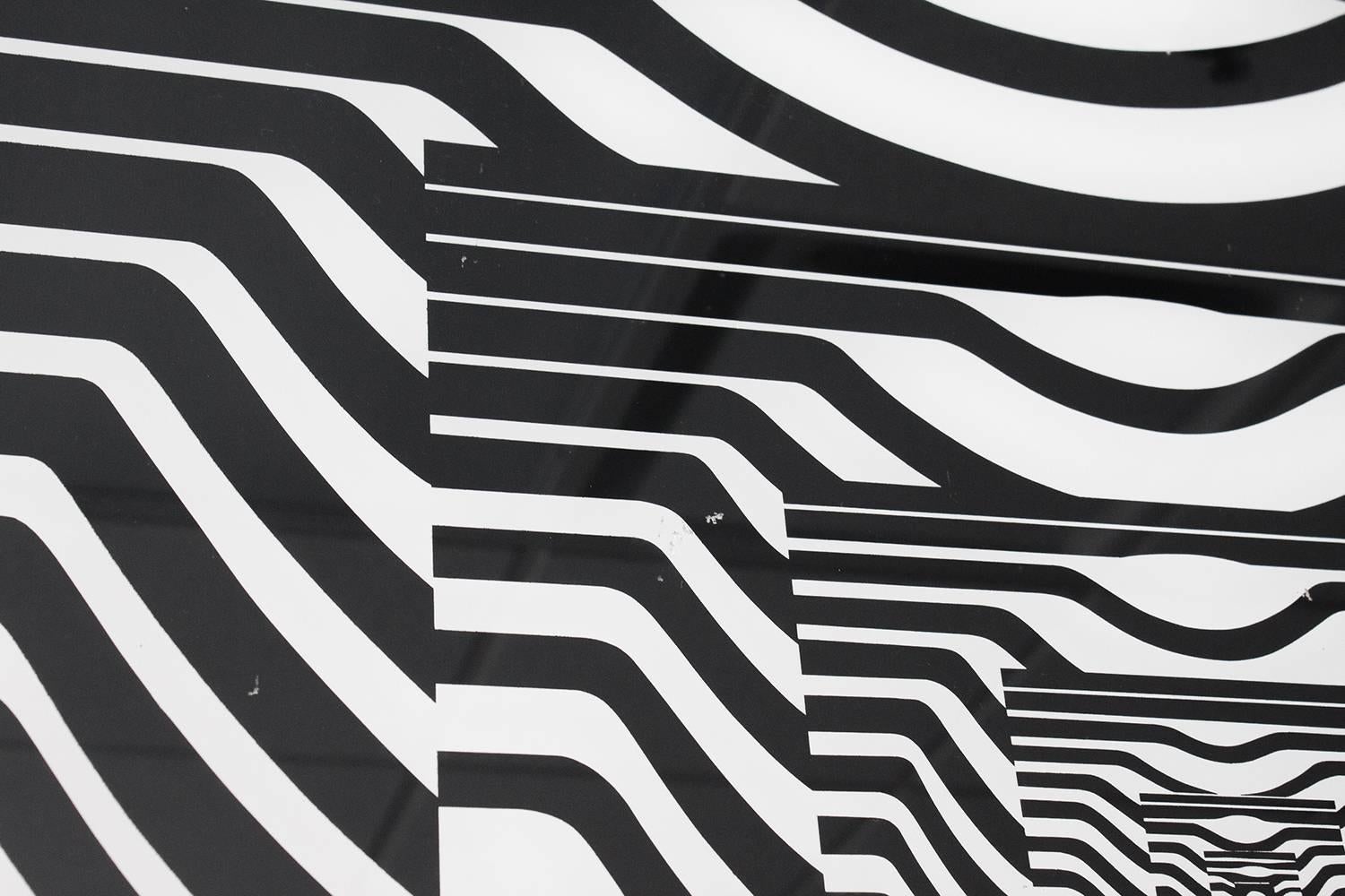 Mid-Century Modern Leo Maranz Black and White Op Art on Lucite
