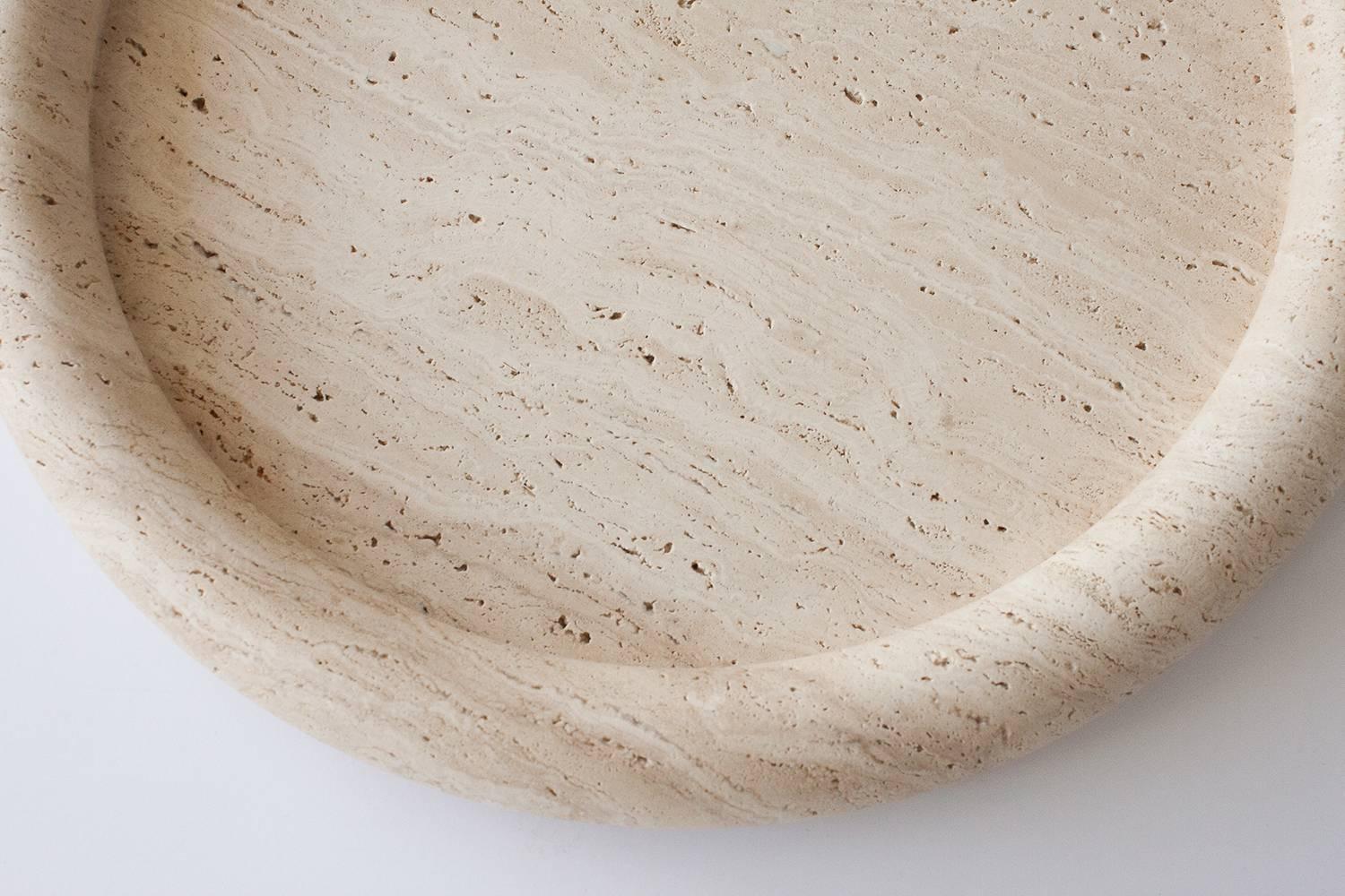 Rare Solid Travertine Charger Low Bowl by Di Rosa and Giusti for Up&Up In Excellent Condition In Chicago, IL