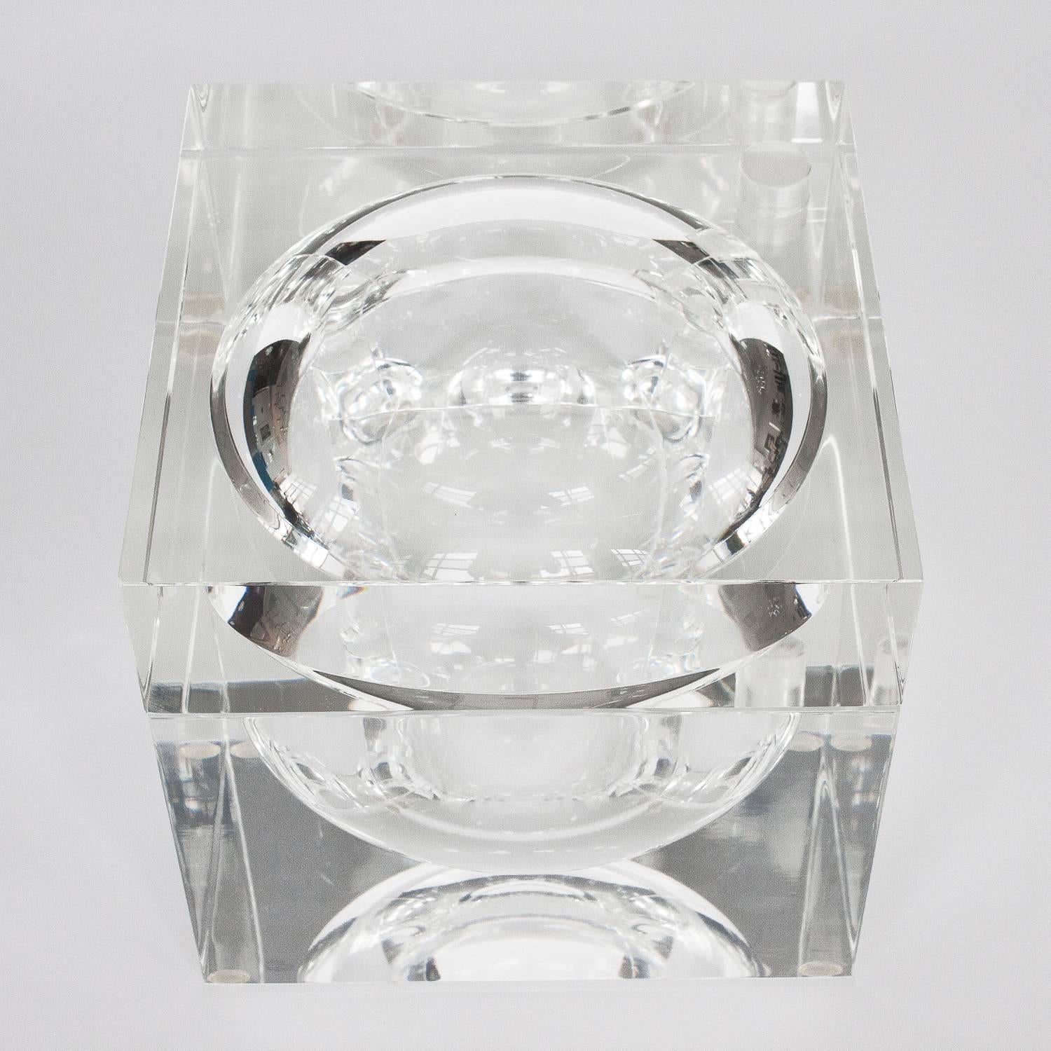 Lucite Cube Ice Bucket with Sphere Center In Excellent Condition In Chicago, IL