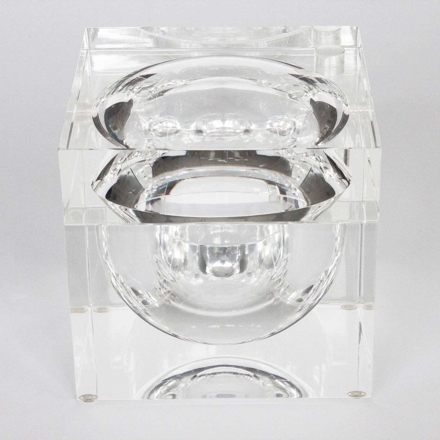 American Lucite Cube Ice Bucket with Sphere Center