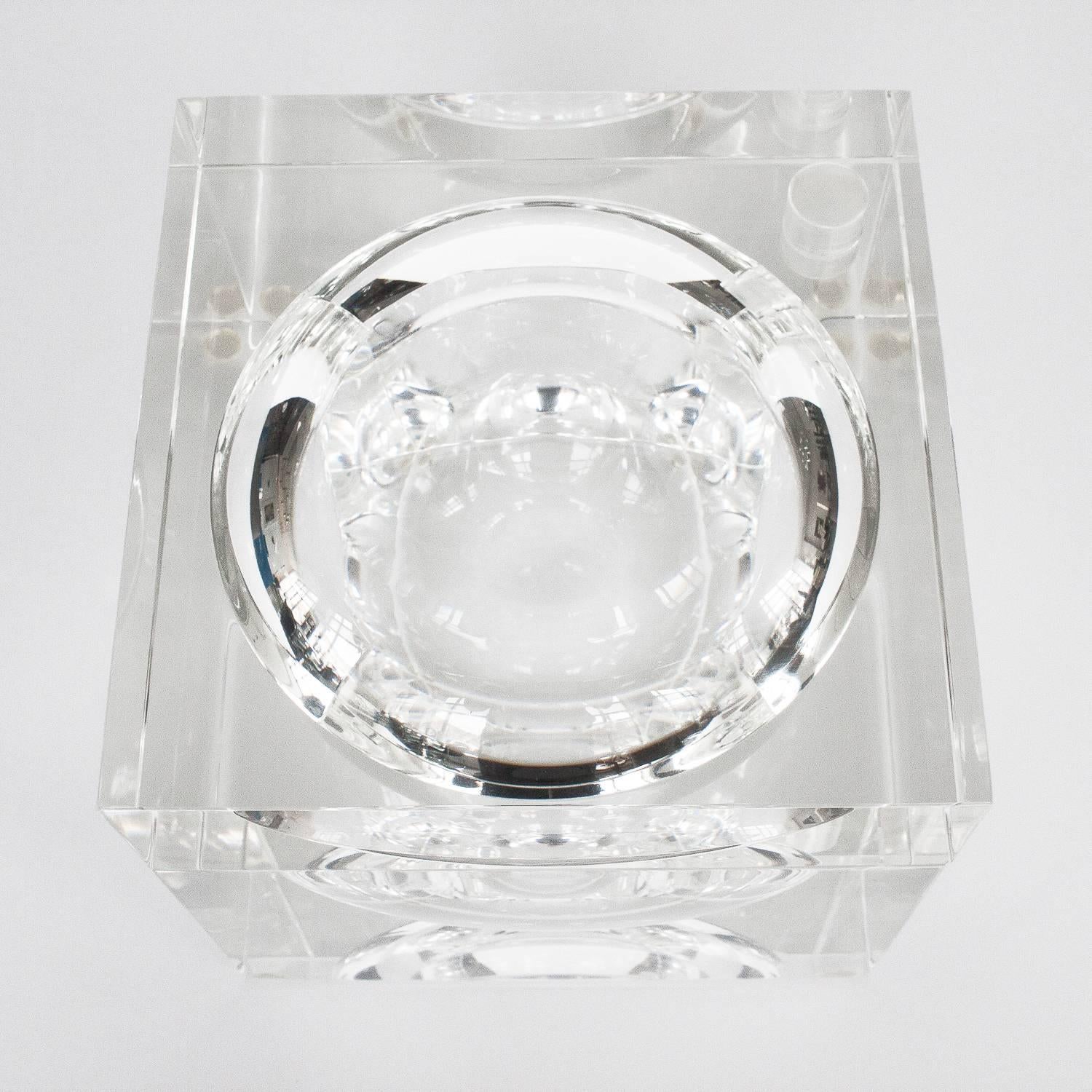 Late 20th Century Lucite Cube Ice Bucket with Sphere Center