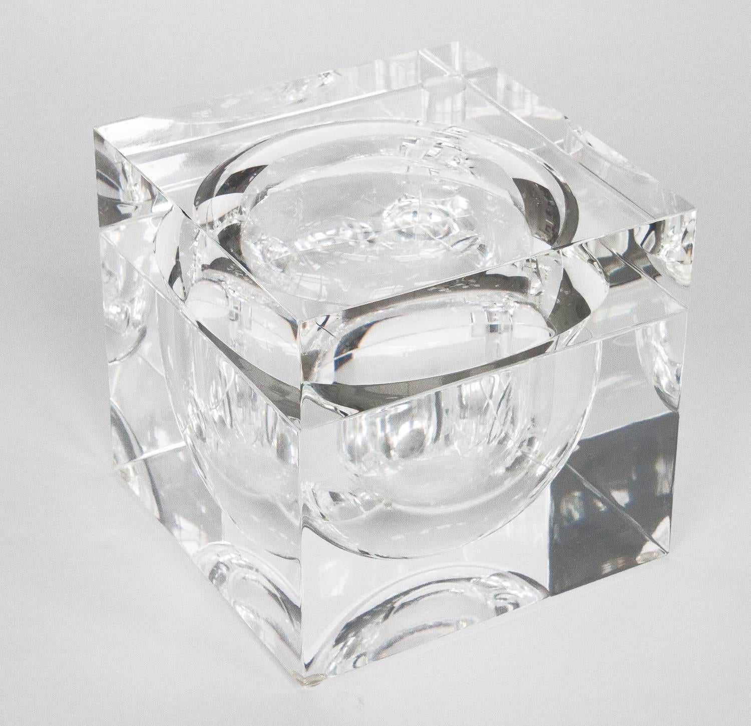 Lucite Cube Ice Bucket with Sphere Center 2
