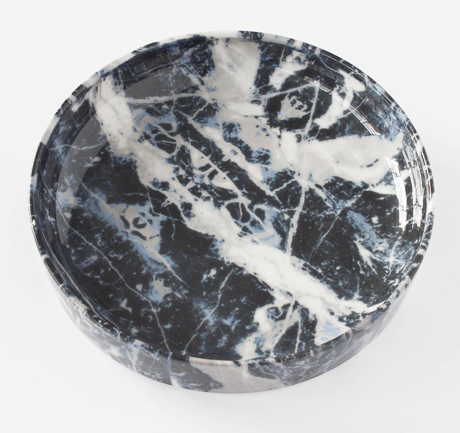 Mid-Century Modern Alvino Bagni Faux Marble Ceramic Low Bowl