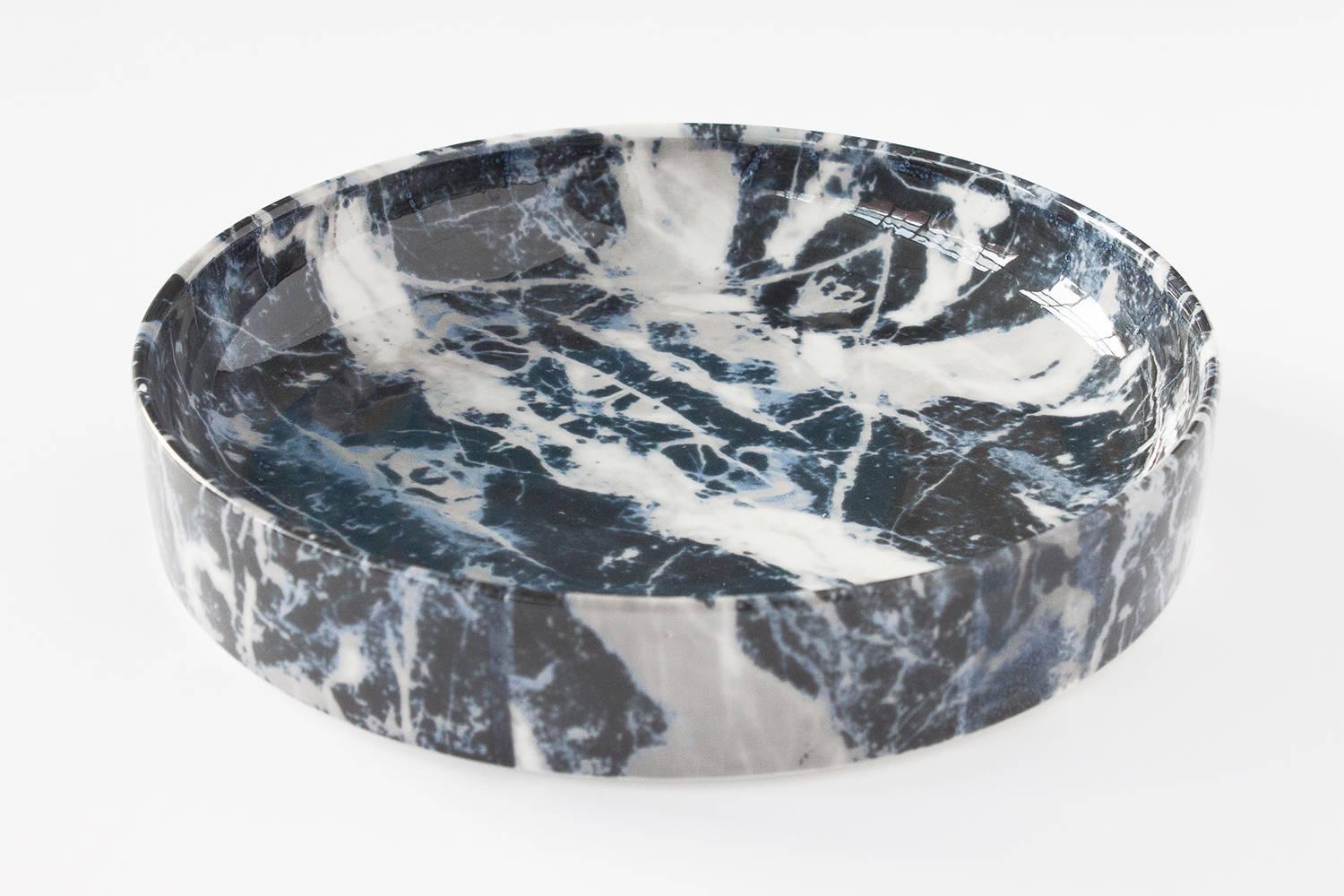 Italian Alvino Bagni Faux Marble Ceramic Low Bowl