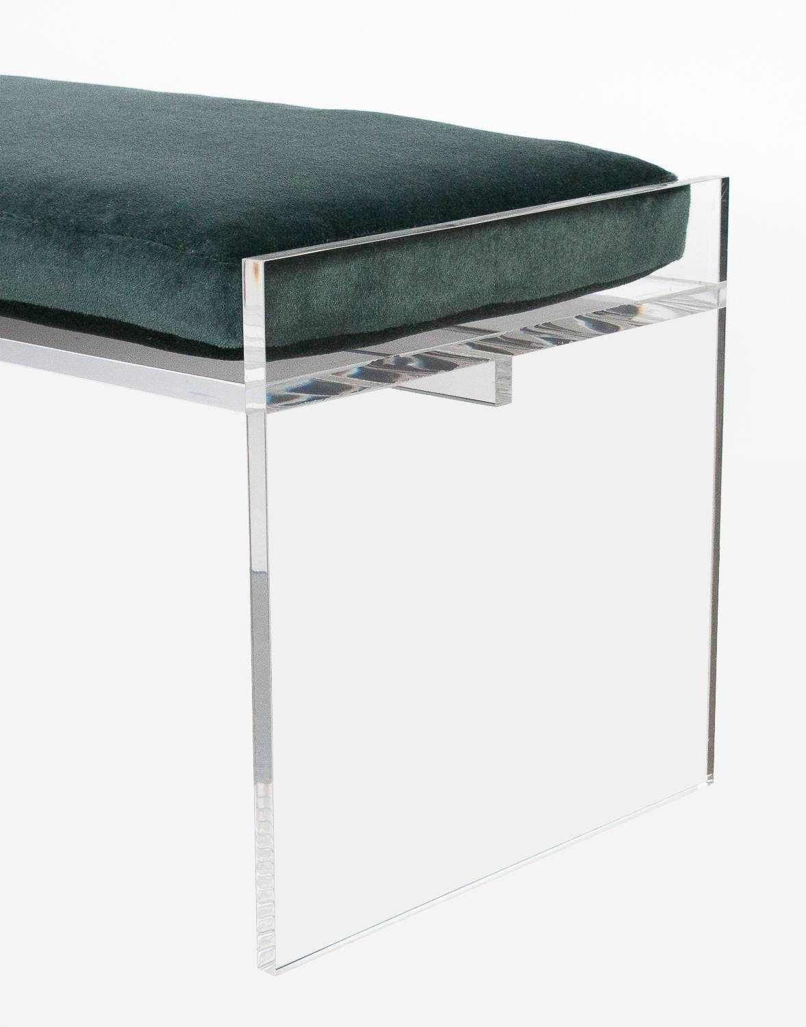Mid-Century Modern Modern Lucite Bench with Mohair Cushion