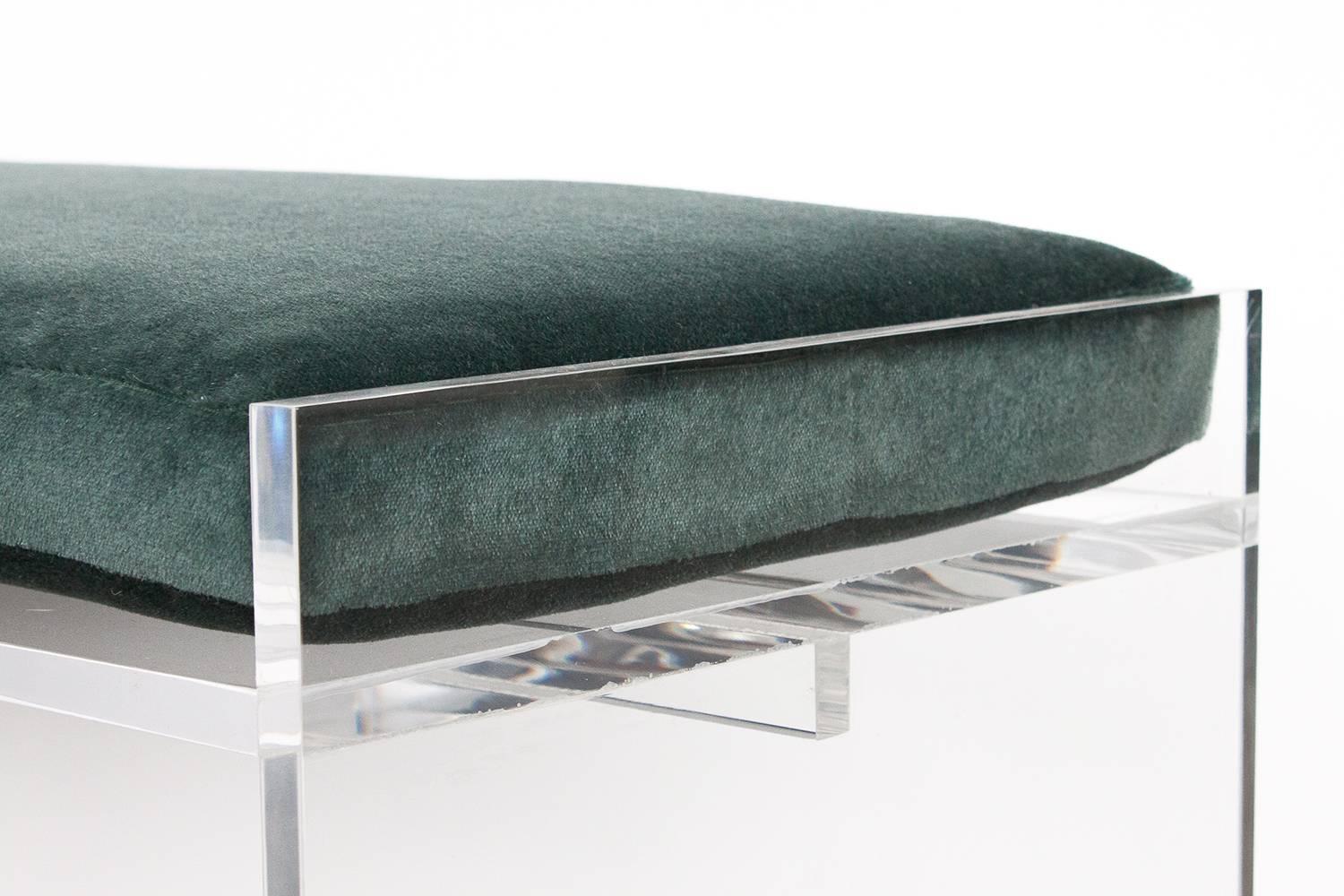Modern Lucite Bench with Mohair Cushion In Excellent Condition In Chicago, IL