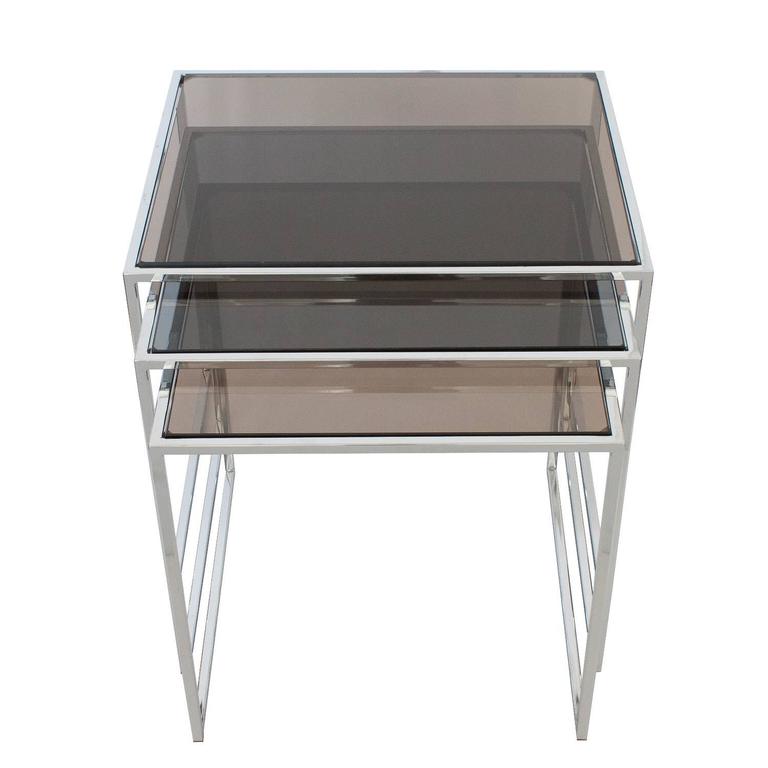 Set of Milo Baughman Chrome and Smoked Glass Nesting Tables at 1stDibs