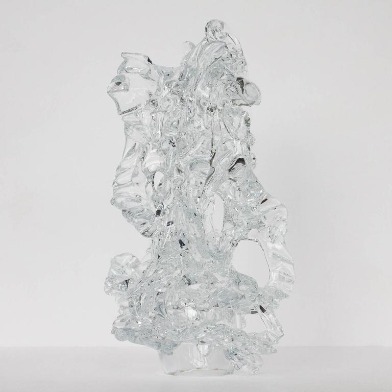 Brutalist Free Form Clear Glass Sculpture At 1stdibs