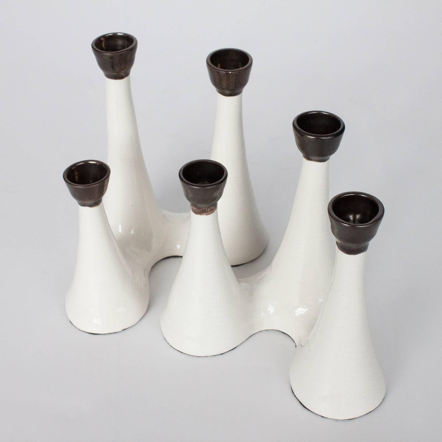 Mid-Century Modern Pair of Organic Sculptural White Ceramic Candlesticks