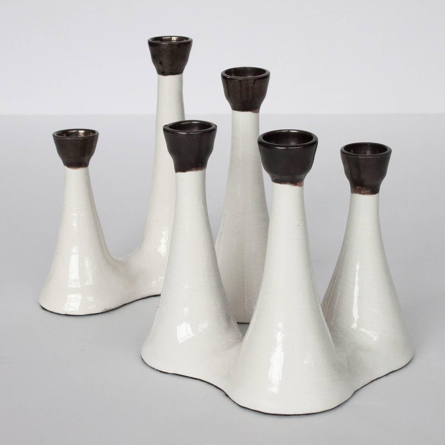American Pair of Organic Sculptural White Ceramic Candlesticks
