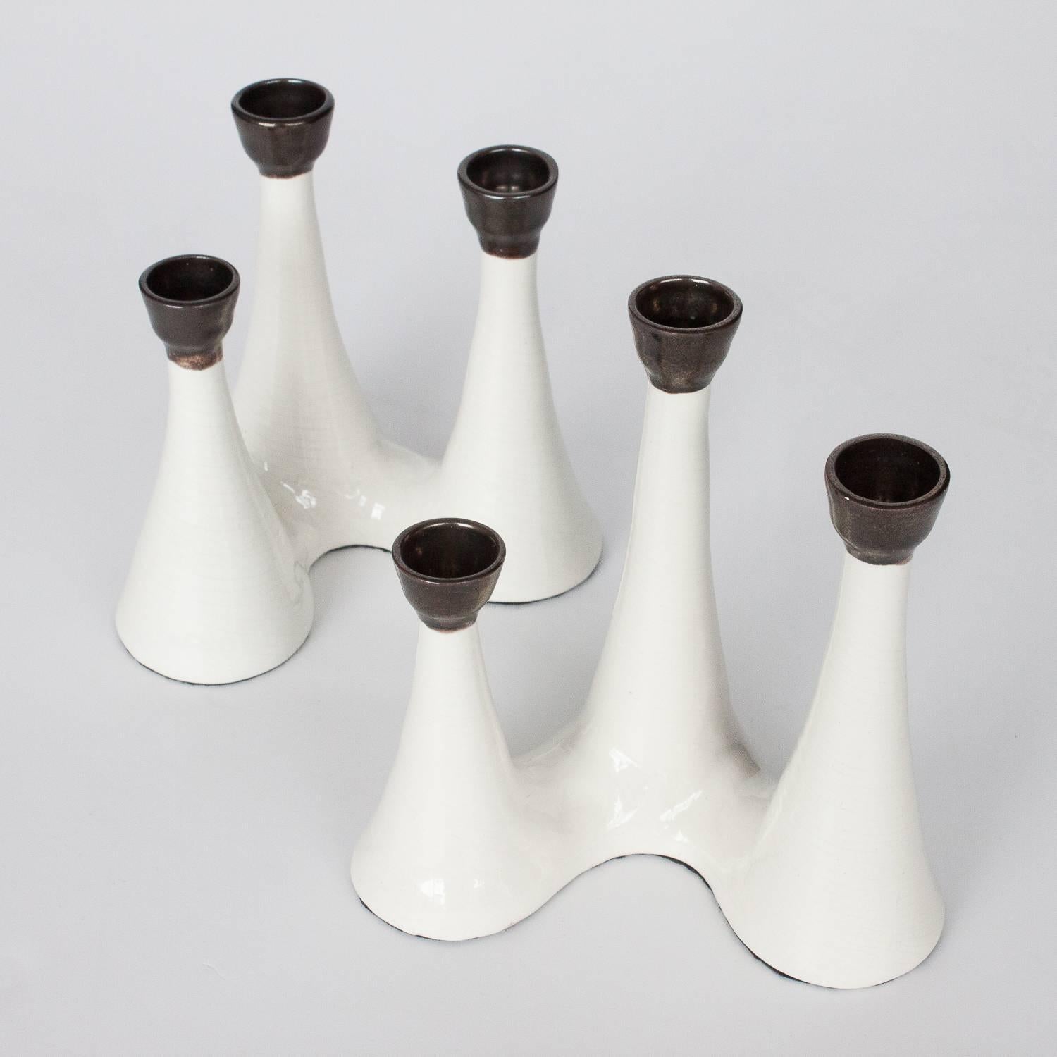 Pair of Organic Sculptural White Ceramic Candlesticks In Excellent Condition In Chicago, IL