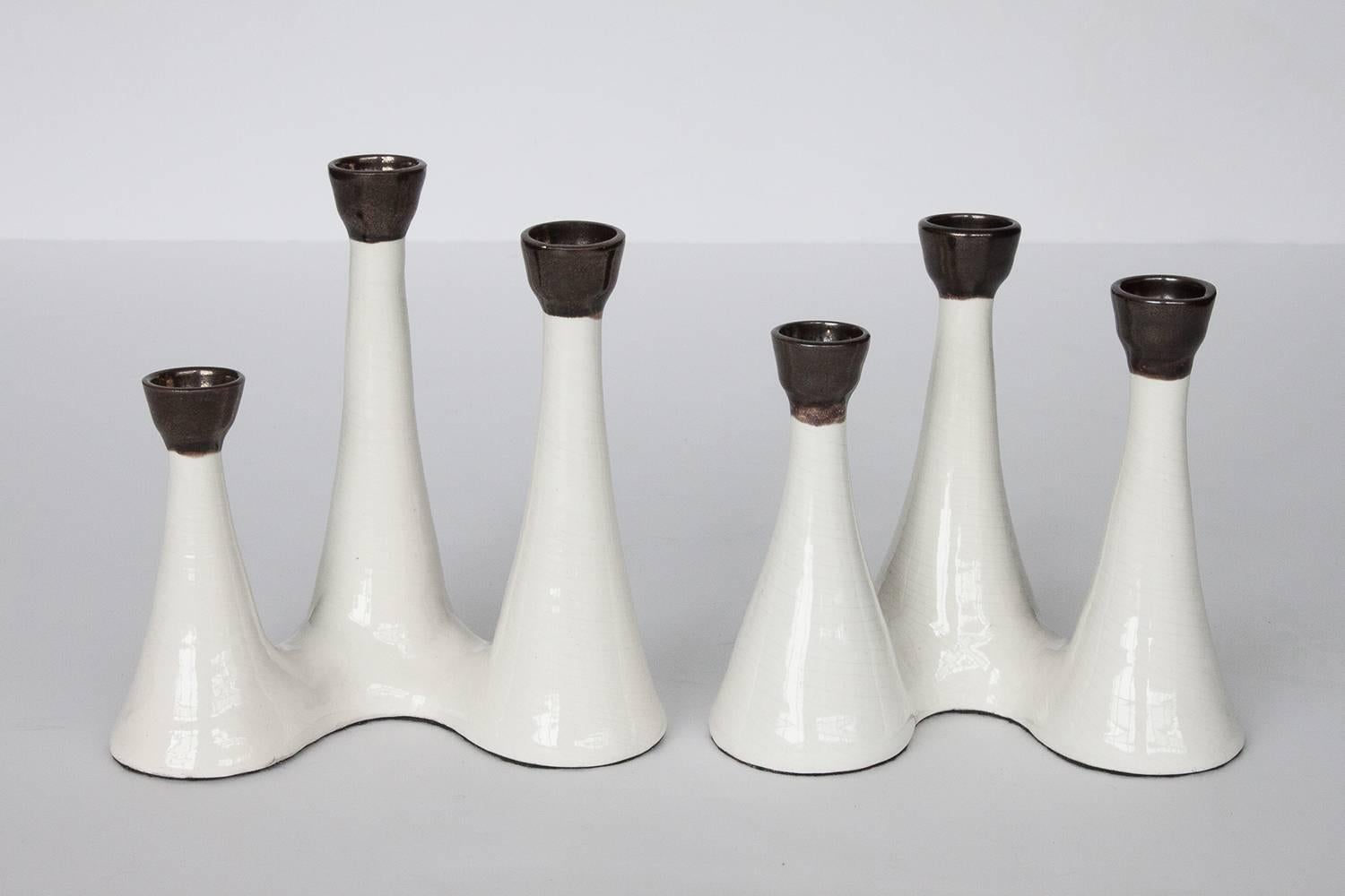 Late 20th Century Pair of Organic Sculptural White Ceramic Candlesticks