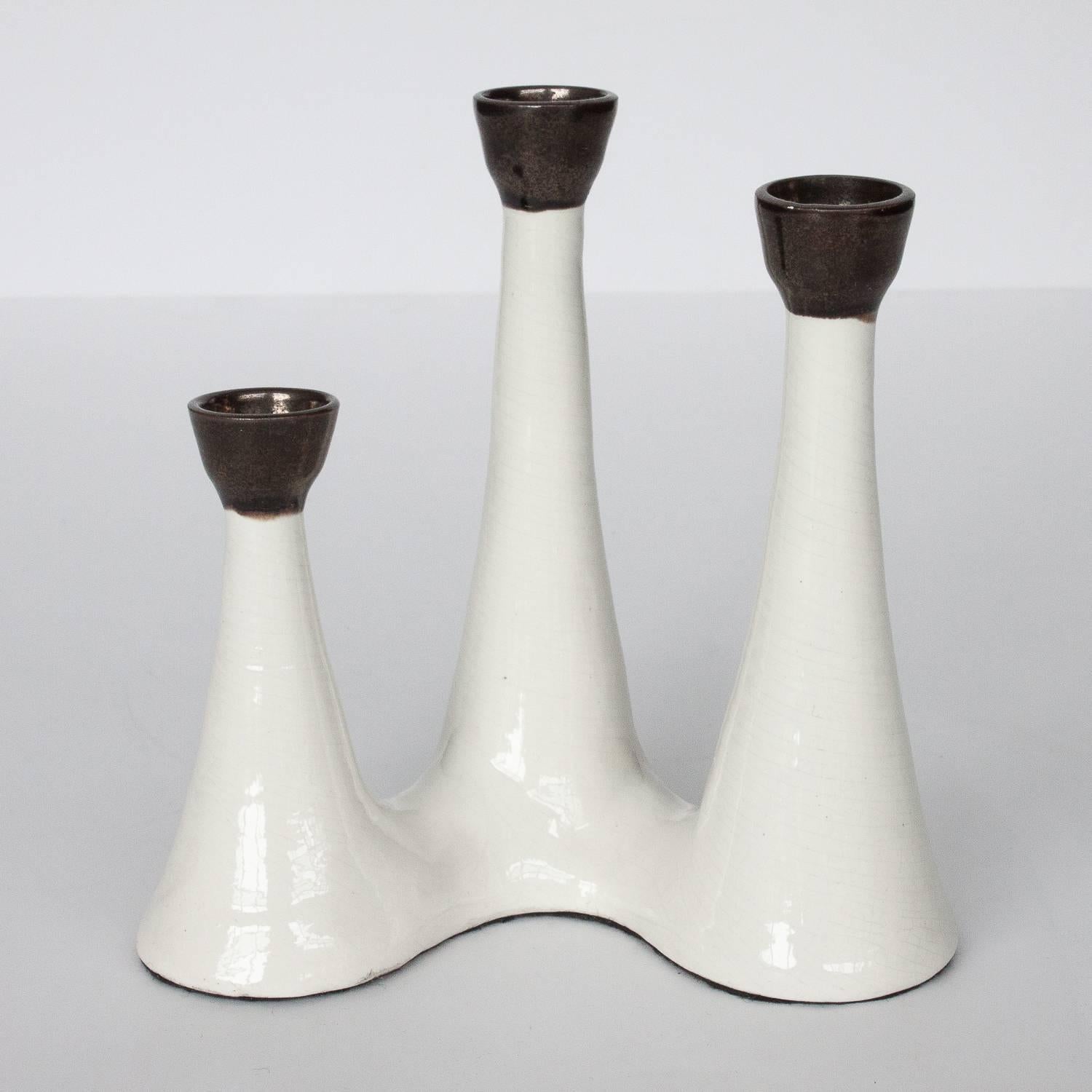 Pair of Organic Sculptural White Ceramic Candlesticks 2