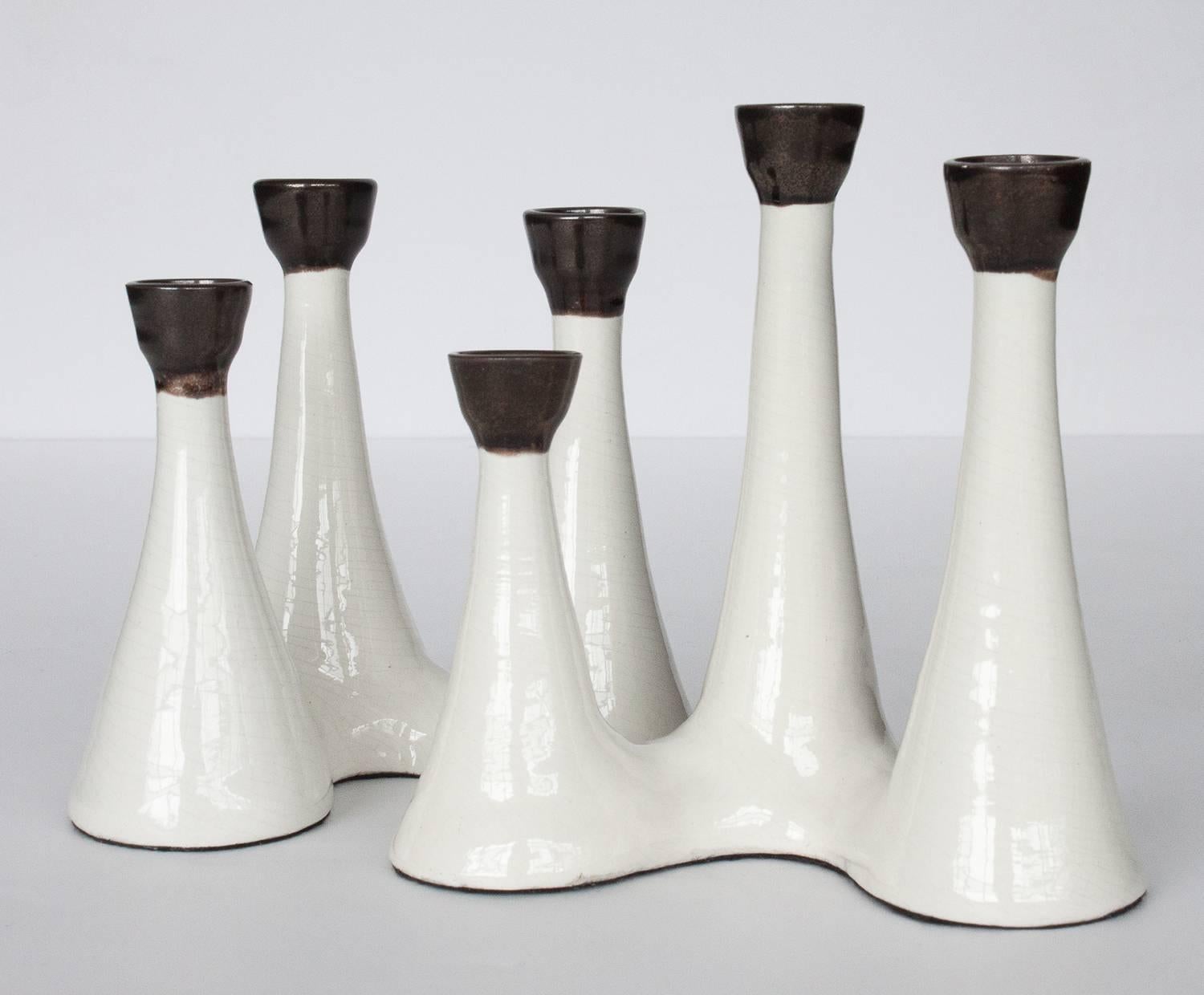 Pair of Organic Sculptural White Ceramic Candlesticks 3