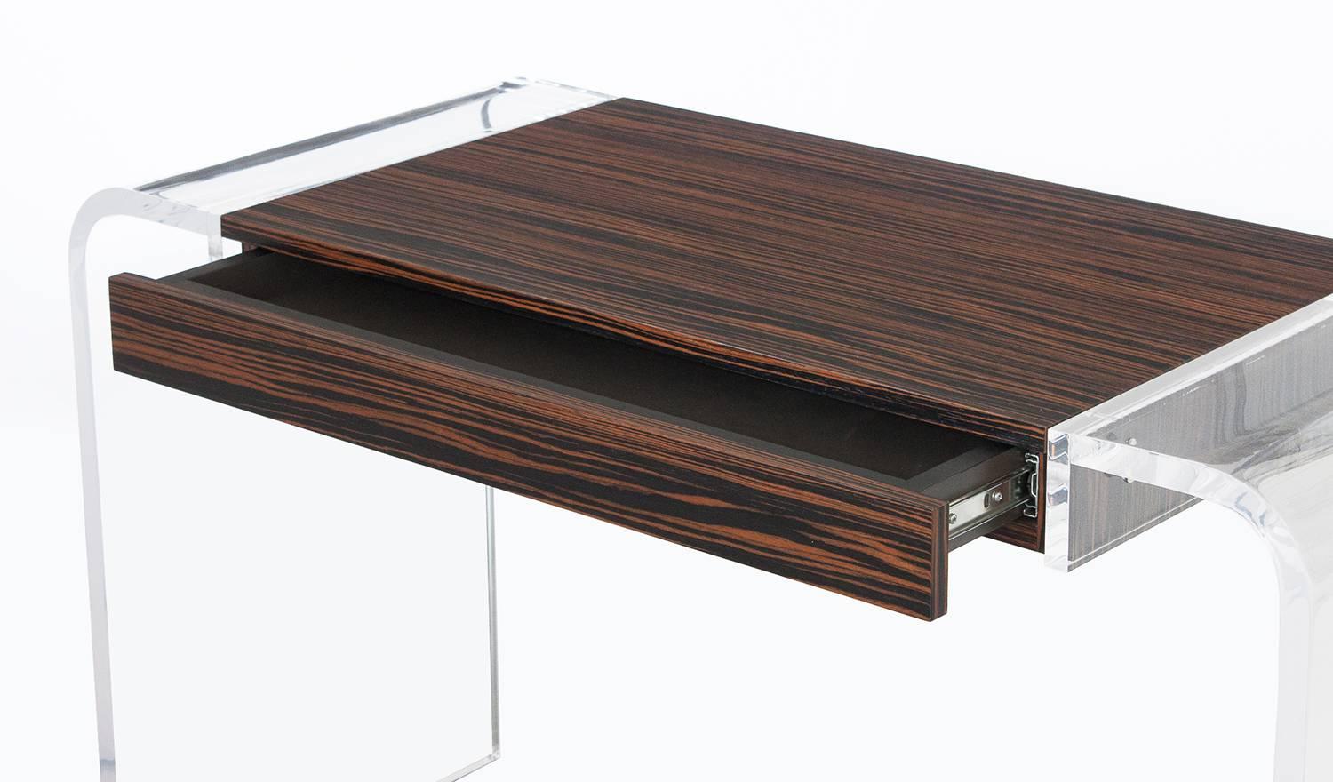 Macassar Ebony Lucite Waterfall Writing Desk, Console Table 1