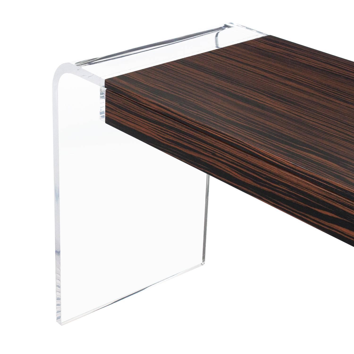 Macassar Ebony Lucite Waterfall Writing Desk, Console Table 2