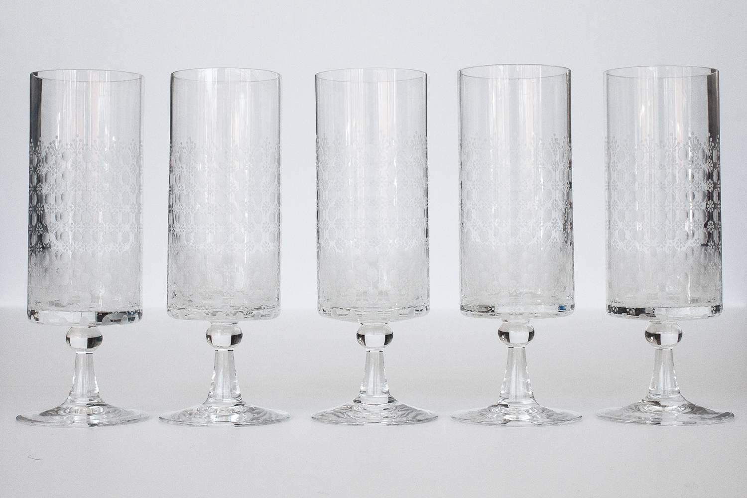 Set of 17 water goblets in the Rosenthal Crystal Romance pattern. Each example marked with the etched Rosenthal "R" logo.

 