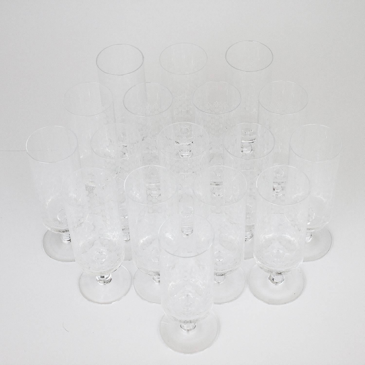 Mid-Century Modern Set of 17 Bjorn Wiinblad Rosenthal Romance Water Glasses