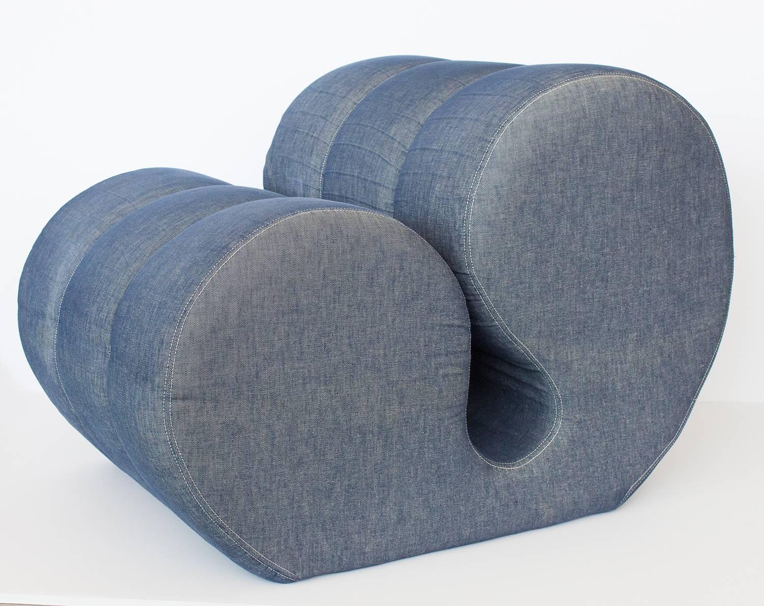 1970s sculptural denim lounge chair by Overman USA.
 