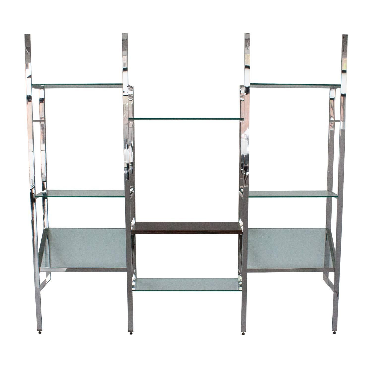 Mid-Century Modern Milo Baughman Chrome and Glass Wall-Mounted Shelving System