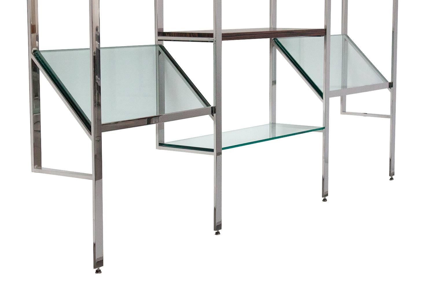 American Milo Baughman Chrome and Glass Wall-Mounted Shelving System