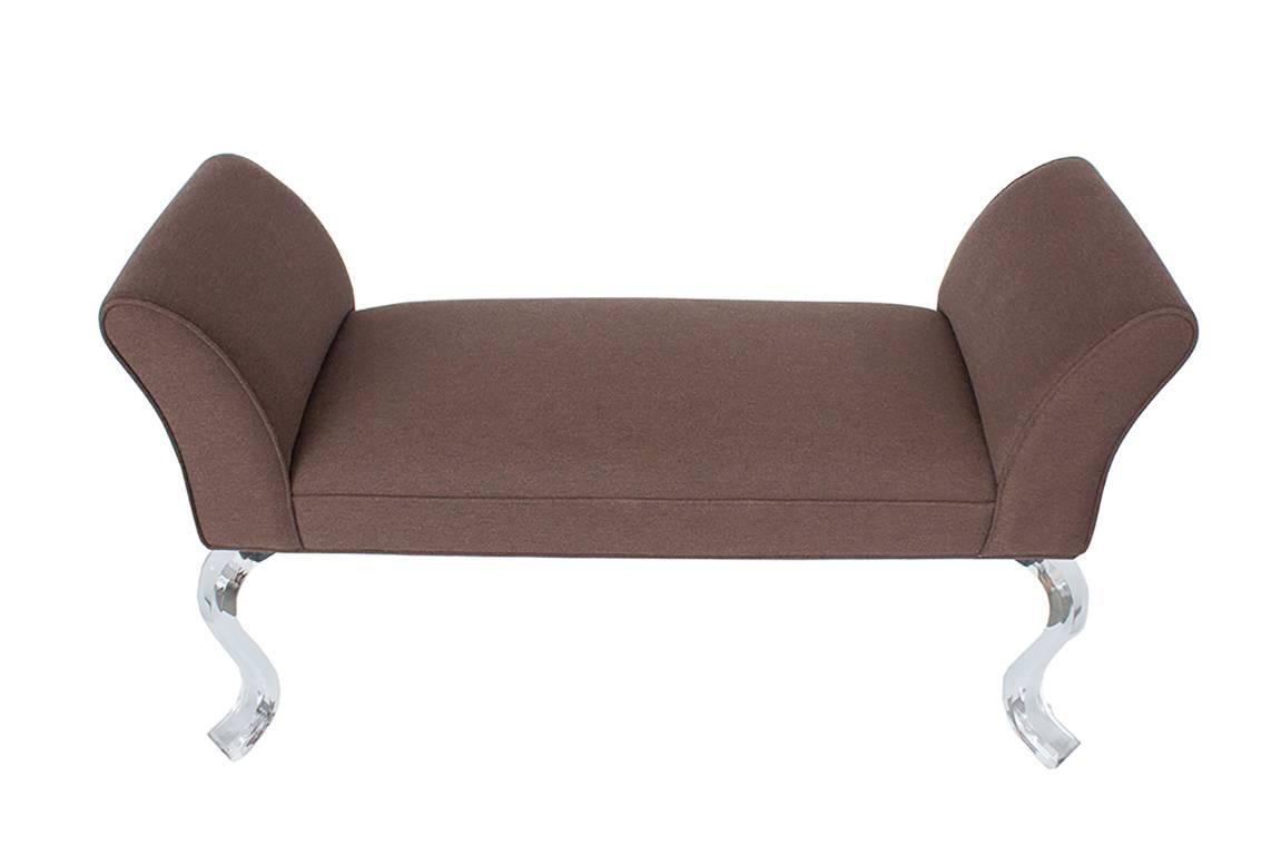 Mid-Century Modern Upholstered Bench with Lucite Legs