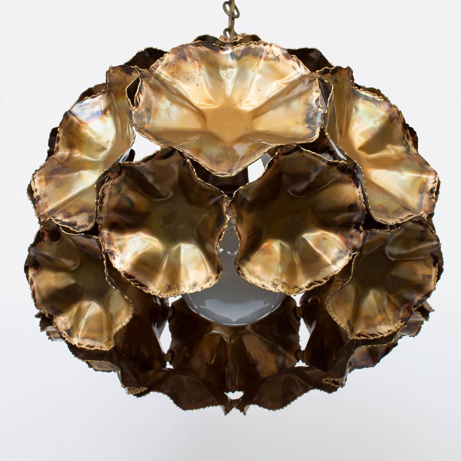 Mid-Century Modern Tom Greene Brutalist Brass Pendant Chandelier