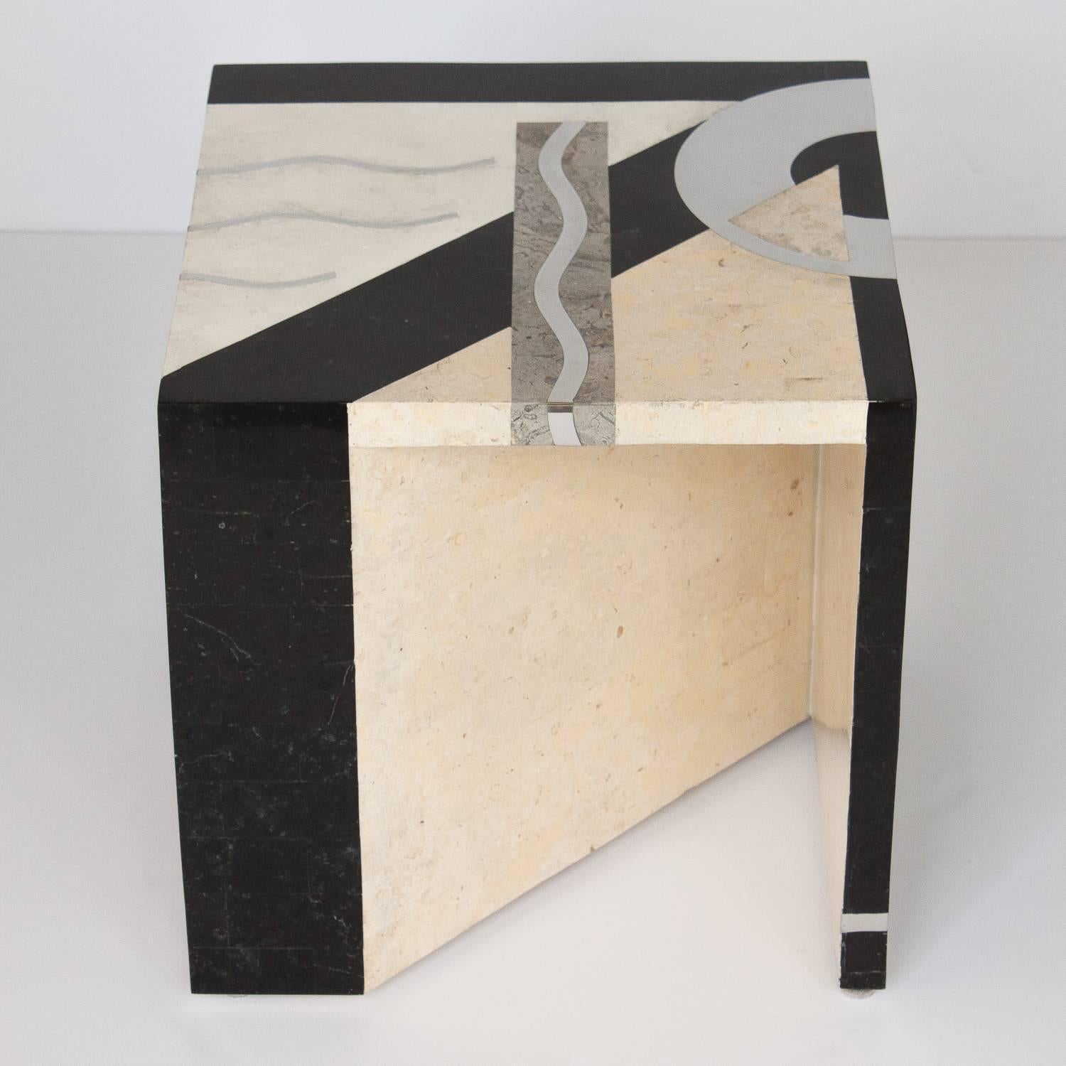 Veneer Modern Tessellated Stone Side Table by Oggetti, Italy