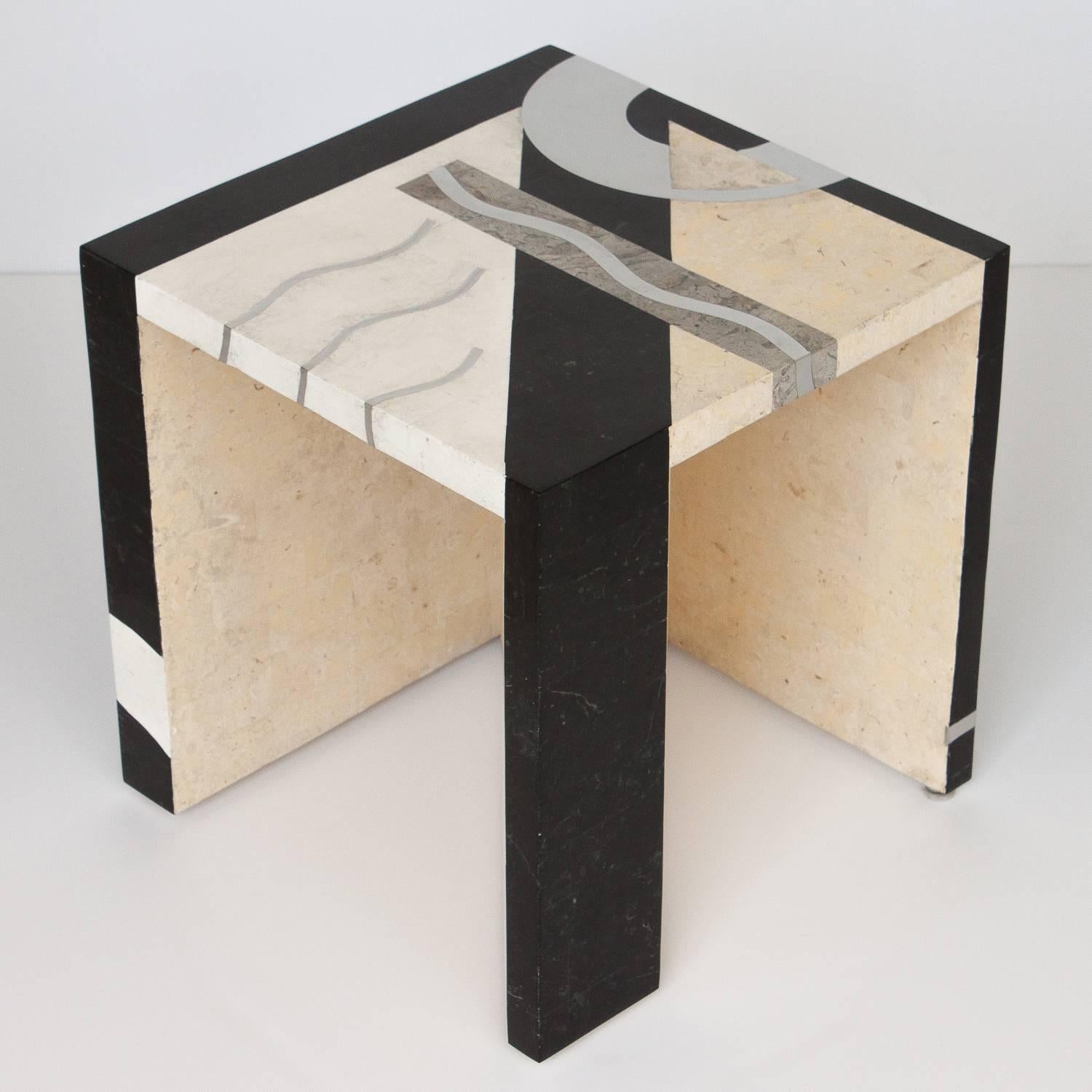 Modern Tessellated Stone Side Table by Oggetti, Italy In Excellent Condition In Chicago, IL