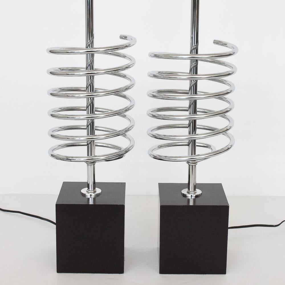 American Pair of Laurel Chrome Spring Coil Table Lamps