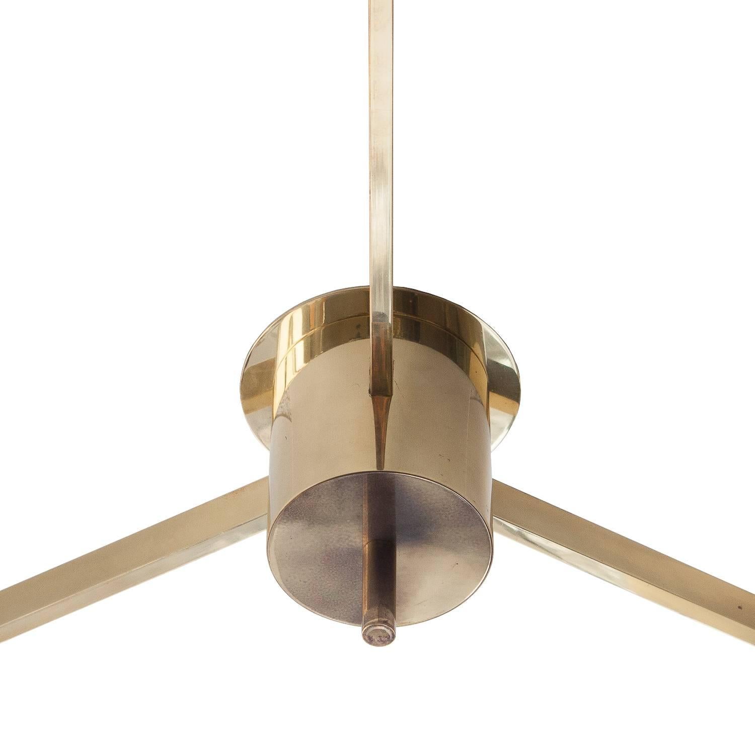 Frosted Brass Three Arm Flush Mount Chandelier by Angelo Lelli for Arredoluce