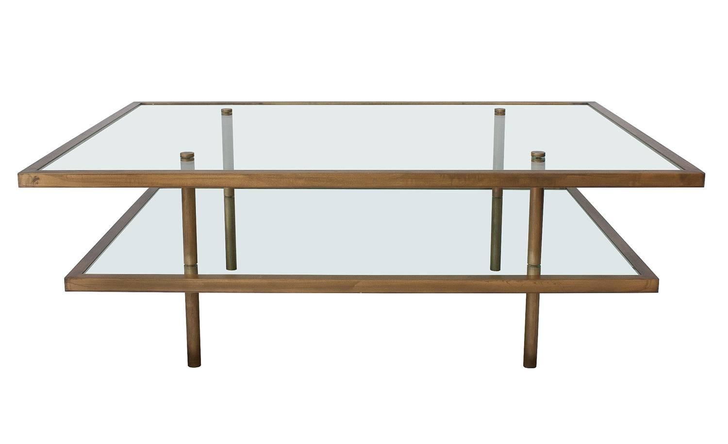 two tier glass coffee table