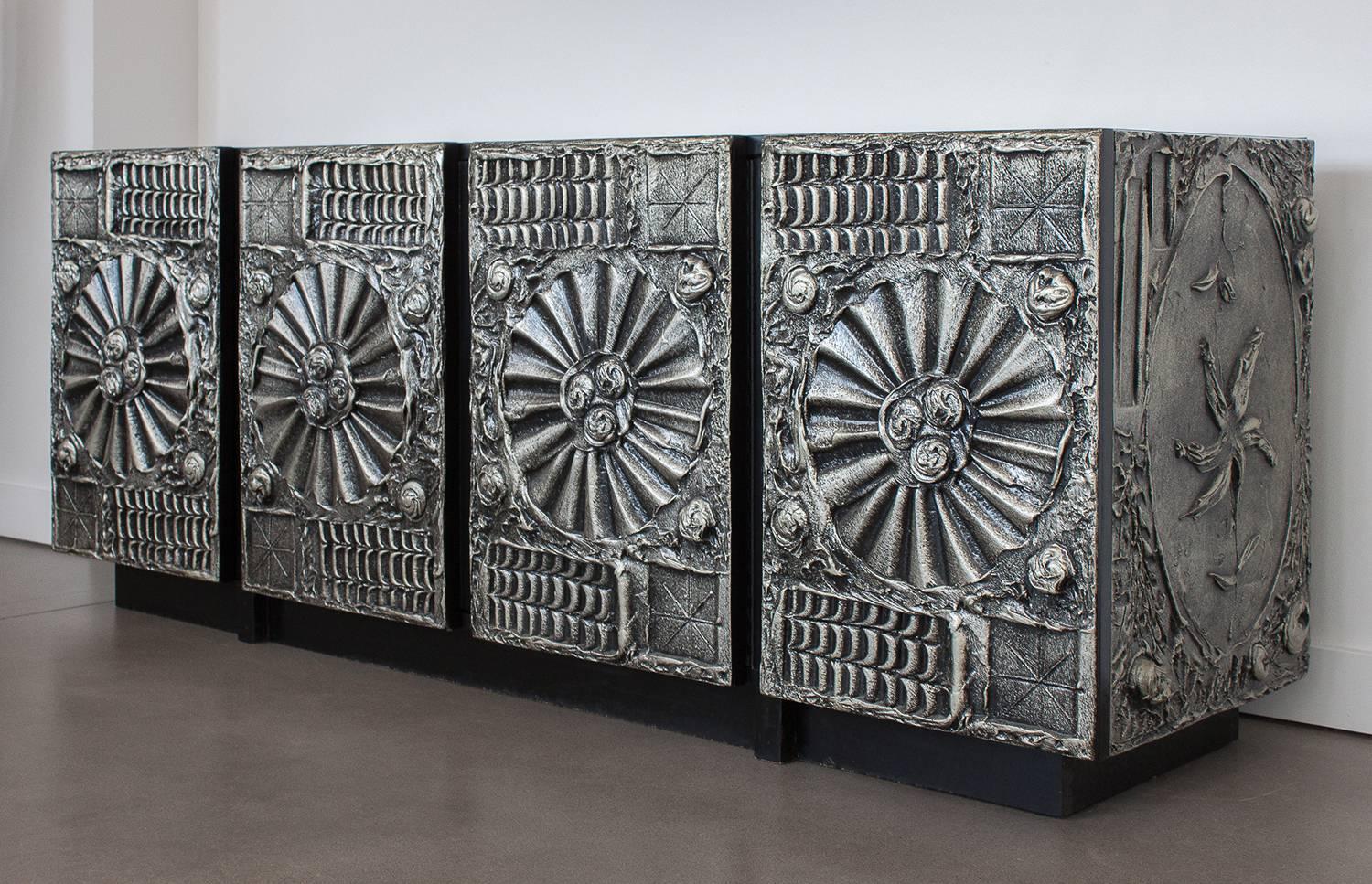 Adrian Pearsall Brutalist Sculpted Four-Door Sideboard In Excellent Condition In Chicago, IL
