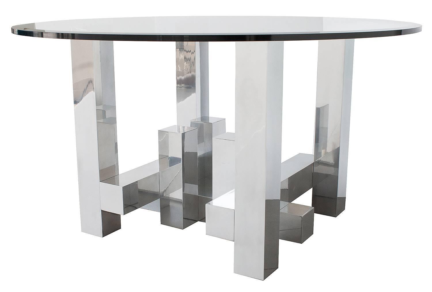 American Paul Mayen Aluminum Geometric Cityscape Dining Table