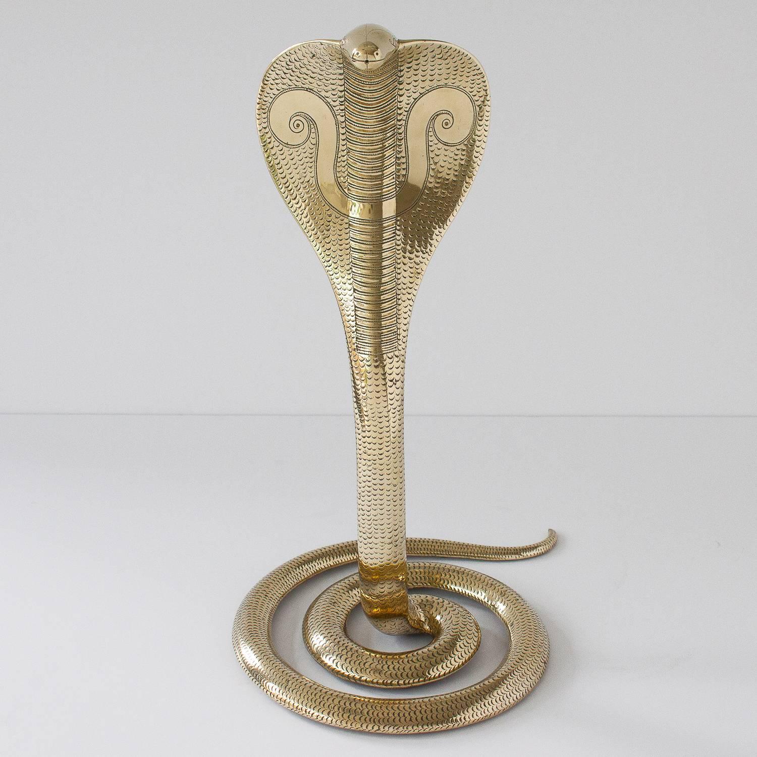 Pair of Solid Brass Cobra Sculptures or Andirons In Excellent Condition In Chicago, IL